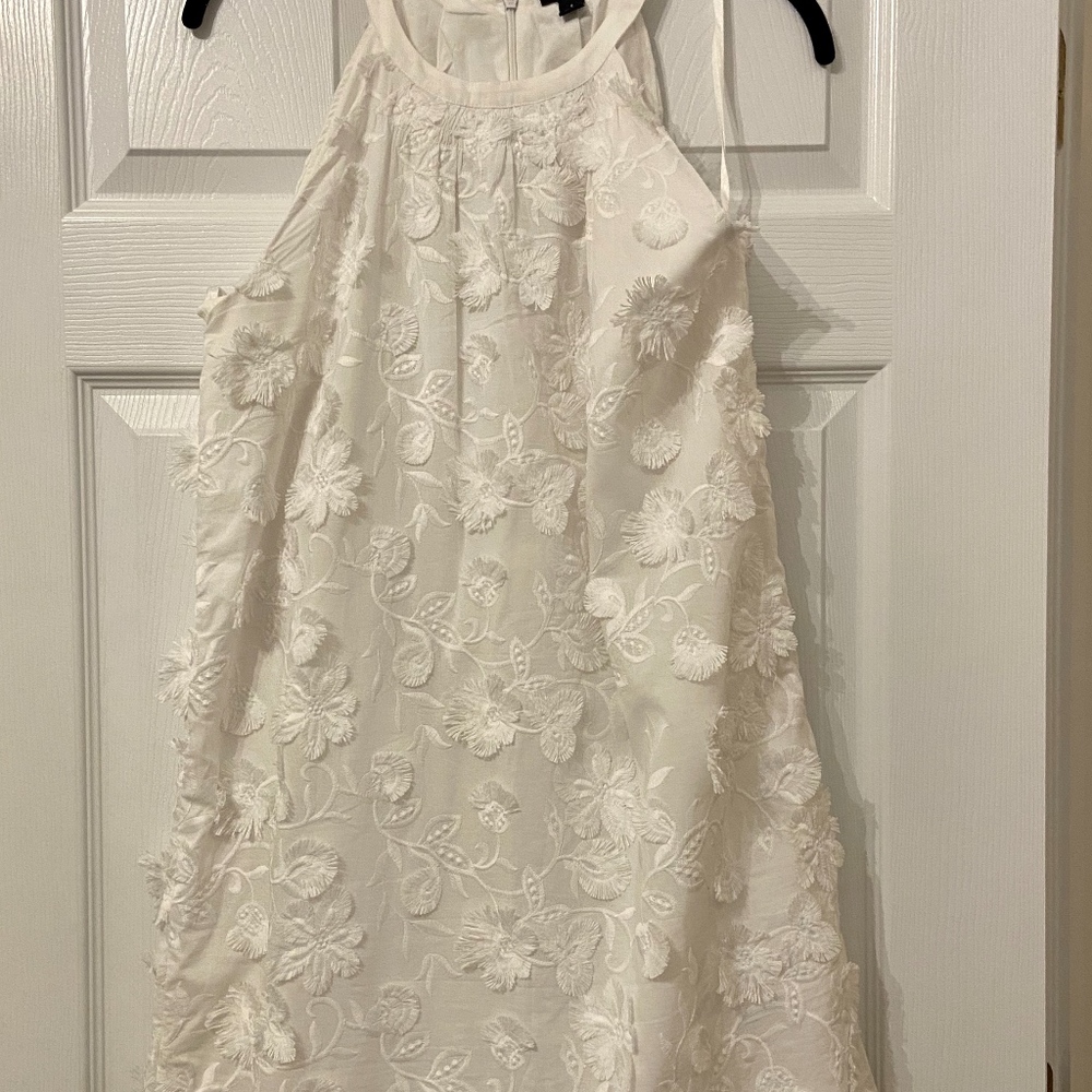 Ann Taylor Floral Applique Halter Dress White Sz.8 - Picture 2 of 5